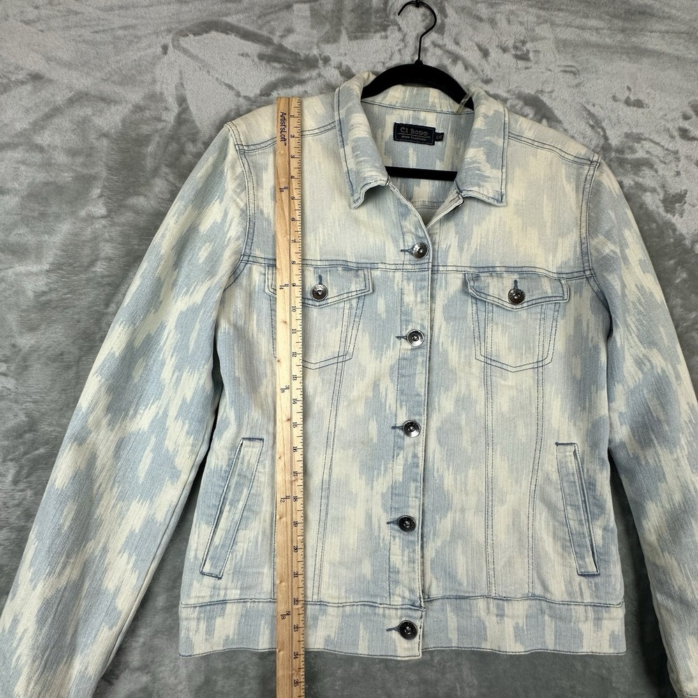 Ci Sono Denim Jacket Women's L Blue Off White Long Sleeve Ikat Print - Picture 4 of 8